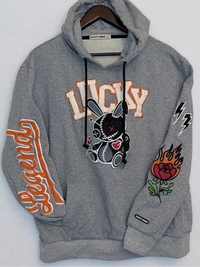 BKYS Lucky Charm Voodoo Bunny Embroidered Hoodie Gray M Fall Streetwear
